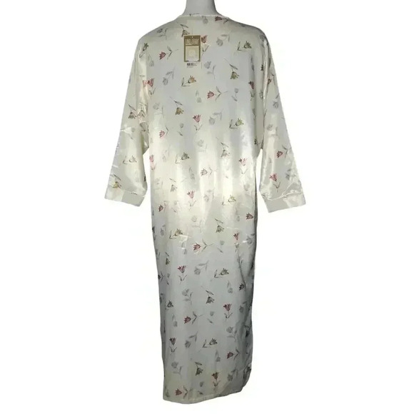 LINEA D’OR Satin Nightgown Ivory Cream Tulip Print 3/4 Sleeve Size 42 M L NWT - Picture 5 of 9
